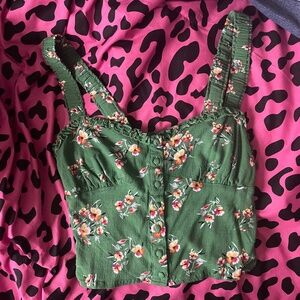 Green Floral Ruffle Tank Top Blouse Forever 21
